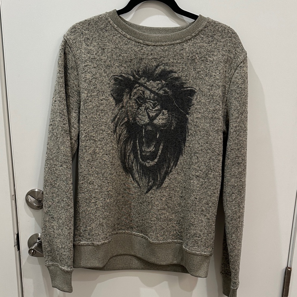 Lucky Brand Gray Lion Print Men's Fleece Lined Sweater